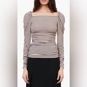MAJE Take Square Neck Long Sleeve Striped Puffed Ribbed Top Blouse Size S / 1